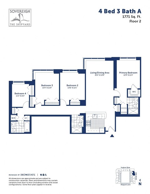Floor plan for 4 beds, 3 baths, 1771 sqft